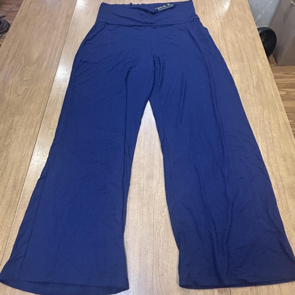 Yala Pants Womens XL Blue Bamboo Viscose Jersey Wide Leg Lounge Sweatpants Cozy